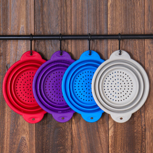 Folding Colander Drain Basket Set Fruit Vegetable-Light Grey L 2