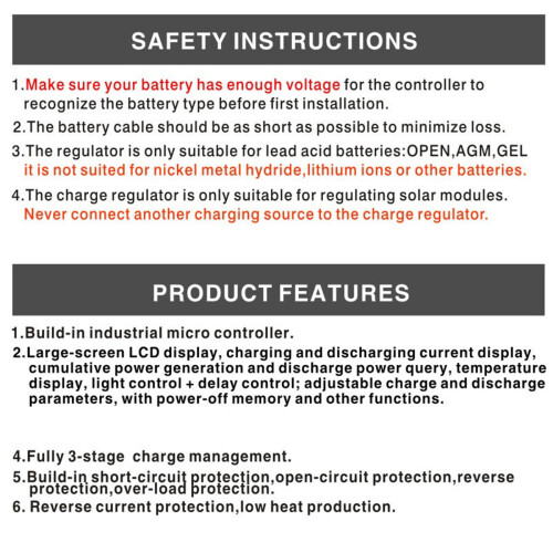 Régulateur de Charge de panneau solaire automatique,-30A 2