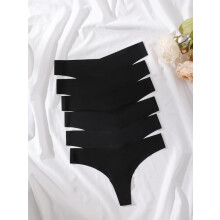 (Black, Xl) Women's Solid Color Seamless V-shaped Waist Thong, Soft Comfy Breathable Panty for Daily Wear, Underwear for All Seasons