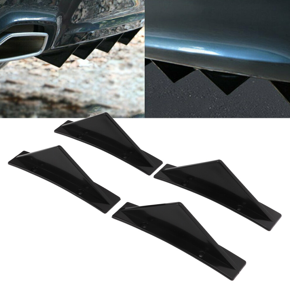 Rear Bumper Diffuser Abs Curved Glossy Spoiler Shark Fin 4Pcs Universal Black 4961358020071