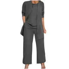 Women's three-piece outfit: long-sleeved cardigan,-Dark Grey XL