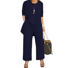 Women's three-piece outfit: long-sleeved cardigan,-Navy Blue XL