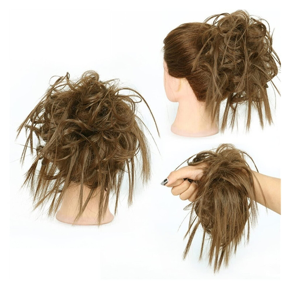 Unisex Hair Bun Extensions Thick Messy Bun Hairpiece Synthetic Curly Wavy Ponytail Hairpiece Elastic Band Color Q17 8 For Women
