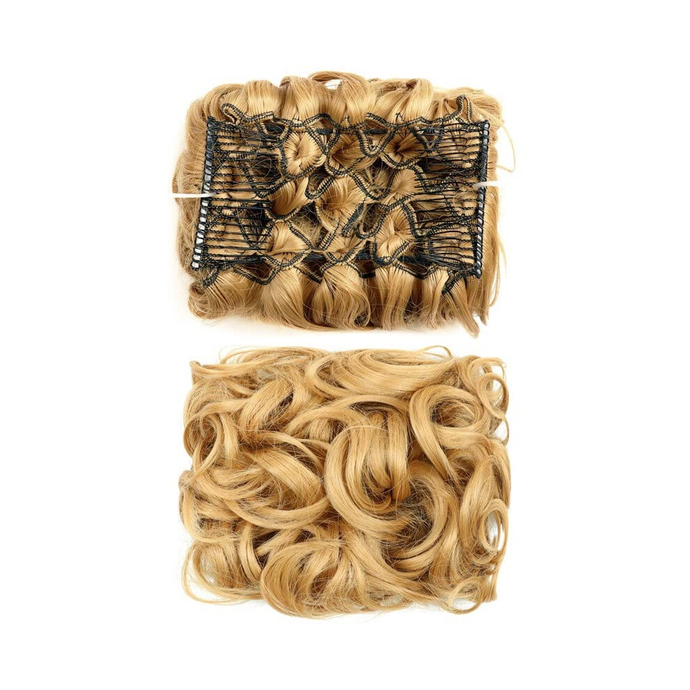 Unisex Hair Bun Extensions Synthetic Updo Messy Bun Scrunchie Hairpiece With Comb Clips Curly Chignon Ponytail Color