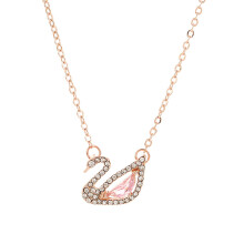 (Pink diamond swan (Golden chain)) Fashionable little swan pendant titanium steel necklace collarbone chain accessory