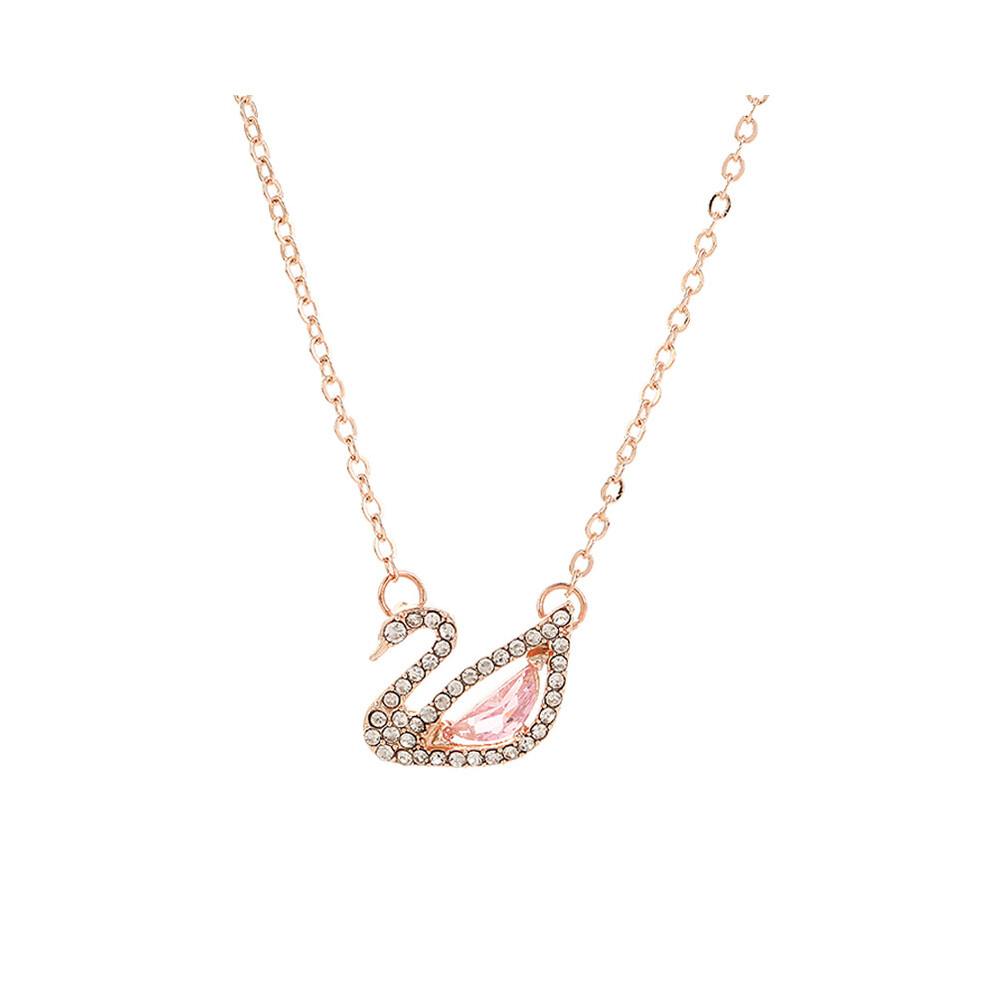 (Pink diamond swan (Golden chain)) Fashionable little swan pendant titanium steel necklace collarbone chain accessory