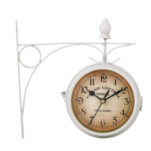 Classic Garden Clocks Outdoor Waterproof Double-Sided Wrought Iron Vintage Round Wall Clock - Battery Powered Clock