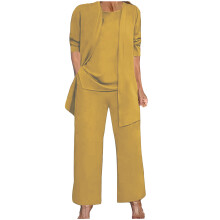 Women's three-piece outfit: long-sleeved cardigan,-Yellow XXXXL