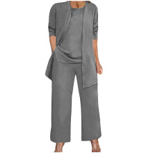 Women's three-piece outfit: long-sleeved cardigan,-Gray XXL