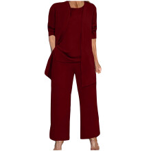 Women's three-piece outfit: long-sleeved cardigan,-Burgundy M