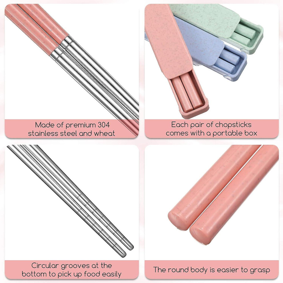 Kikidex (As Show, One Size) 3 Pairs Portable Chopsticks With Case Stainless Steel Chopsticks Reusable Portable Utensil