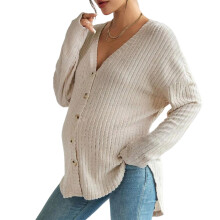 Stylish Nursing Friendly Cardigan Soft Polyester For-Khaki M