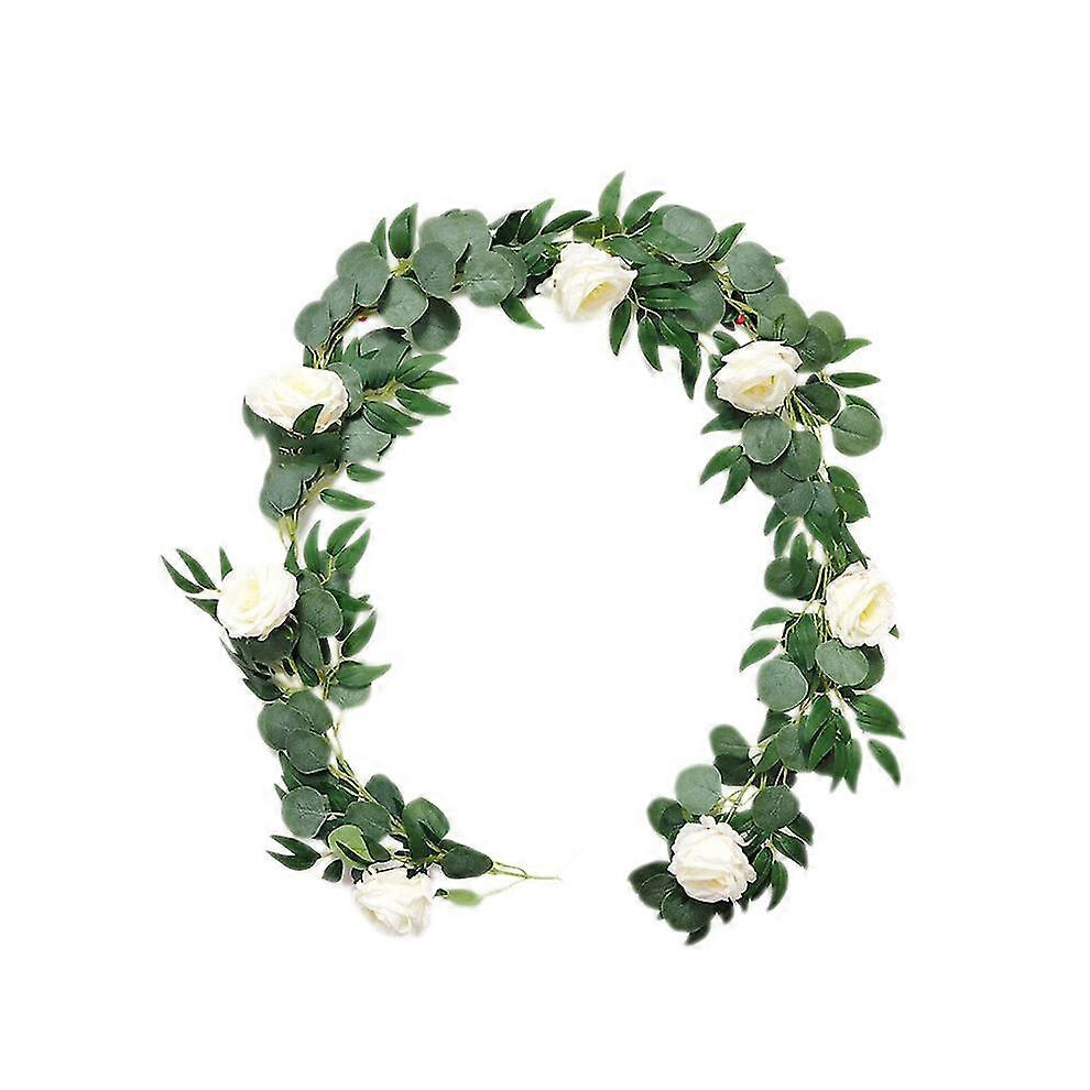 Kikidex (As Show, One Size) Artificial Eucalyptus Garland Vine With Willow Leaves,Wedding Arch Flowers Garland For Party Table Silver/White