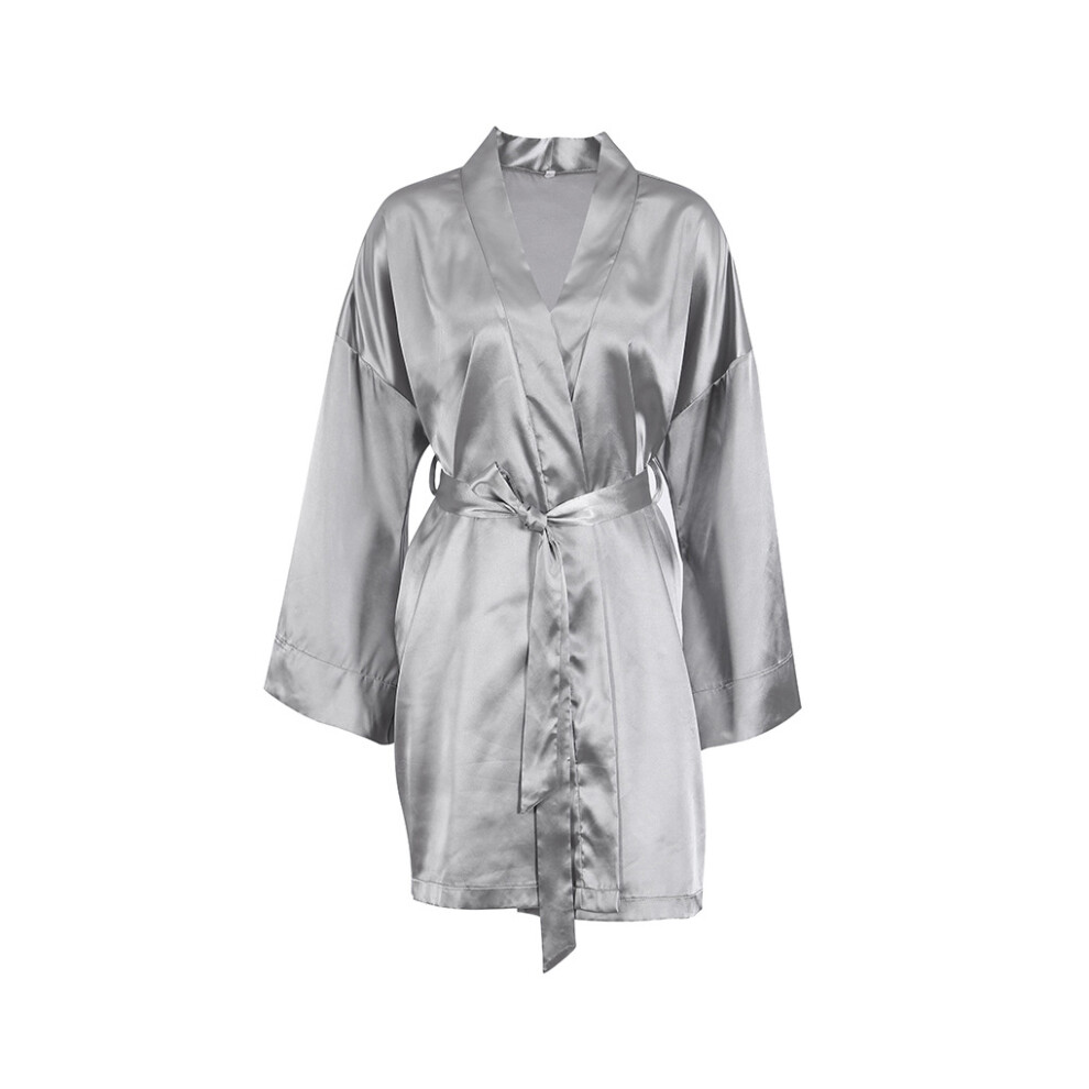 (Gray, L) Sexy Sleepwear Belt Bathrobe Sleeping Dress Night Robe Lady Home-image-OPC-PMRCCTZ-NEW