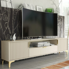 Tide Crest TV Unit 200cm - Cashmere Warm Beige Taupe Finish & Gold