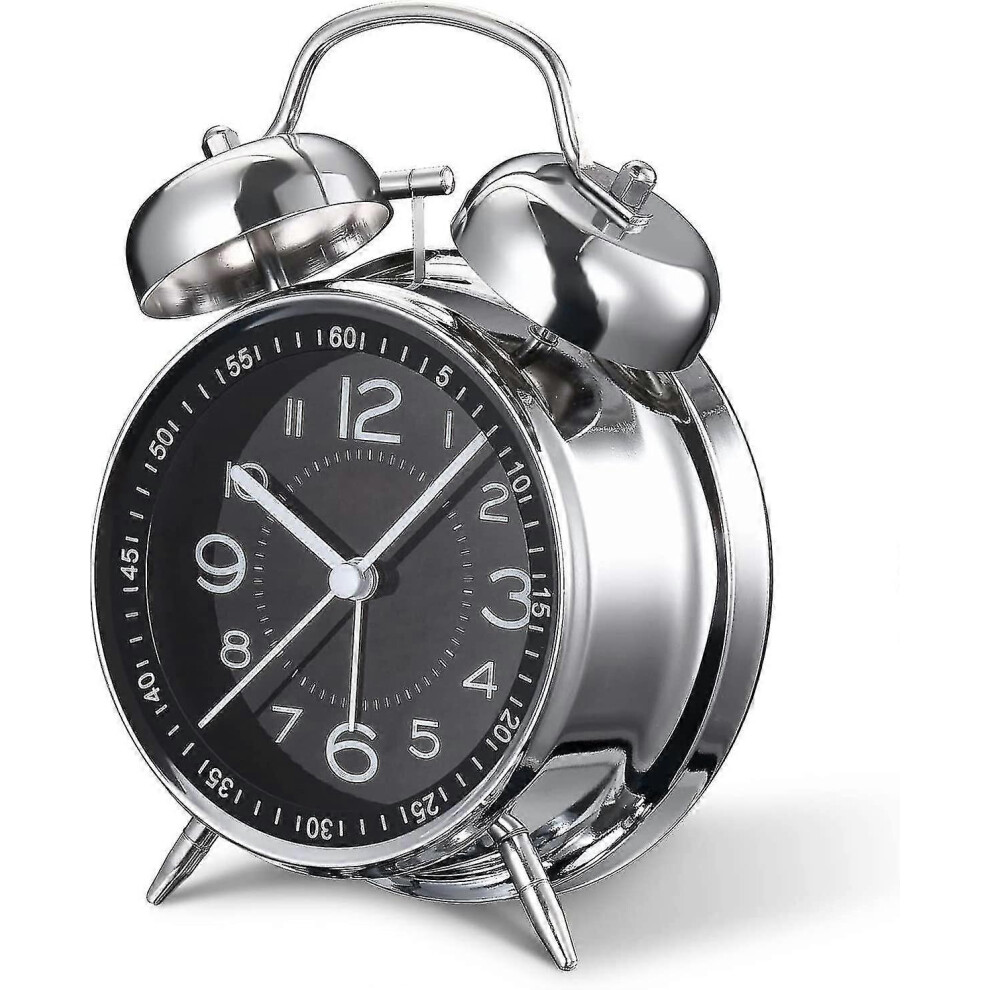 Kikidex (As Show, ) Loud Alarm Clock For Heavy Sleepers Adults,4 Inch Silent Non-Ticking Quartz With Backlight,Twin Bell Silver