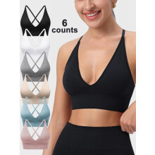 (Multicolor9, L) Women's Solid Criss Cross Backless Padded Sports Bra, Pickleball & Tennis Clothes, Adjustable Strap Sports Bra, Ladies Sportswear for