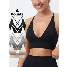 (Set1, XS) Women's Solid Criss Cross Backless Padded Sports Bra, Pickleball & Tennis Clothes, Adjustable Strap Sports Bra, Ladies Sportswear for
