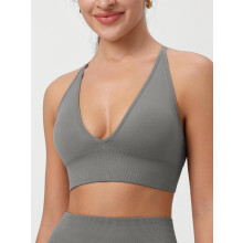 (Dark Gray, S) Women's Solid Criss Cross Backless Padded Sports Bra, Pickleball & Tennis Clothes, Adjustable Strap Sports Bra, Ladies Sportswear for