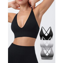 (Multicolor7, S) Women's Solid Criss Cross Backless Padded Sports Bra, Pickleball & Tennis Clothes, Adjustable Strap Sports Bra, Ladies Sportswear for