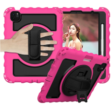 Étui Robuste Rose pour iPad Pro 11" avec Support Rotatif 360, Bandoulière et Protection Anti-Choc Idéal Enfants et Professionnels