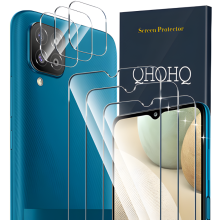Kit de 3 Verres Trempés QHOHQ pour Samsung Galaxy A12 + Protection d'Objectif - Dureté 9H, Ultra HD, Facile à Installer et Résistant