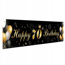 Bannière d'anniversaire pour 70e anniversaire 18cm x 40cm Noir et or
