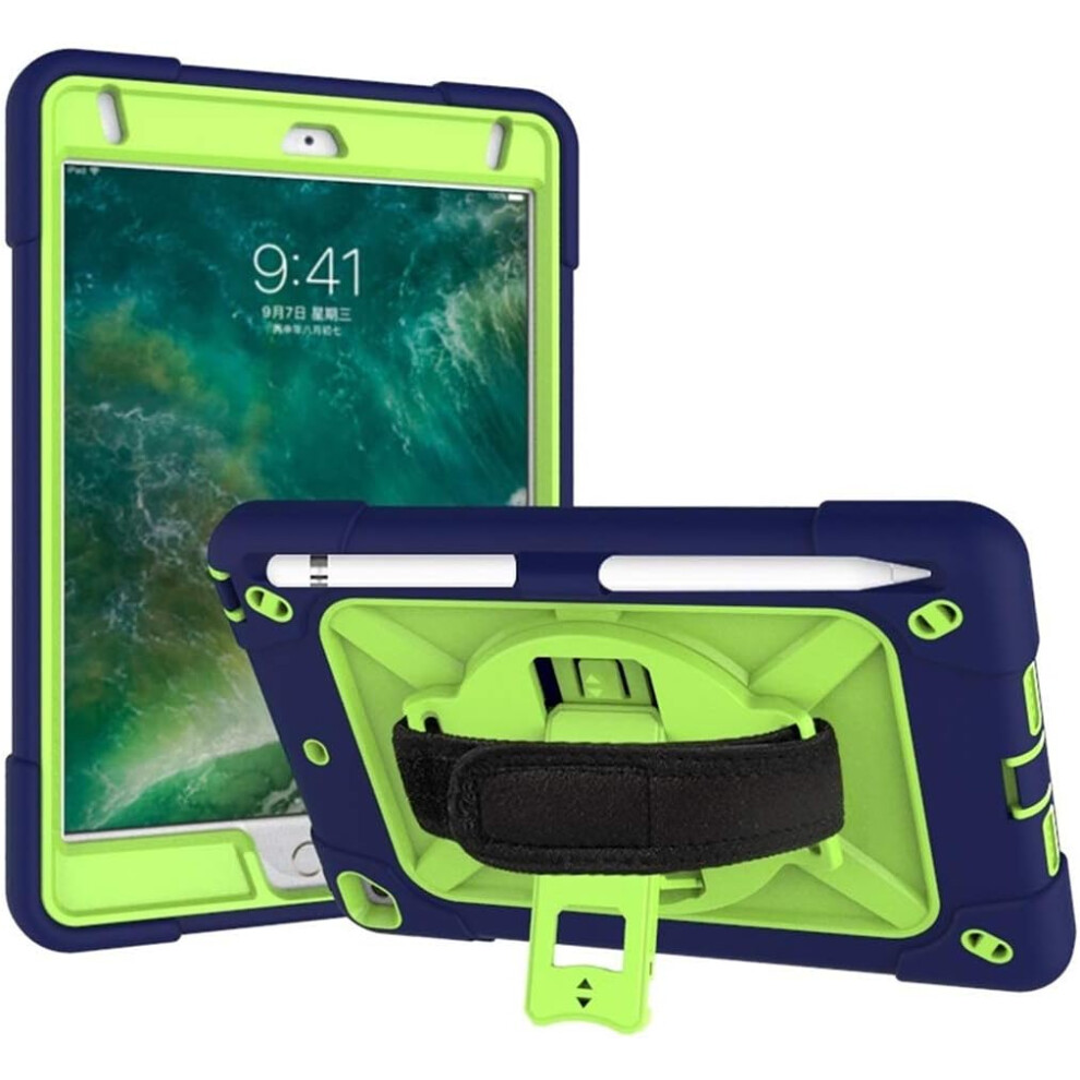Rugged Case For Ipad 9.7-Inch - Shockproof Cover With 360 Rotating Kickstand, Hand Strap, Shoulder Strap & Pencil Holder For Ipad 6/5 Blue 5906792653231