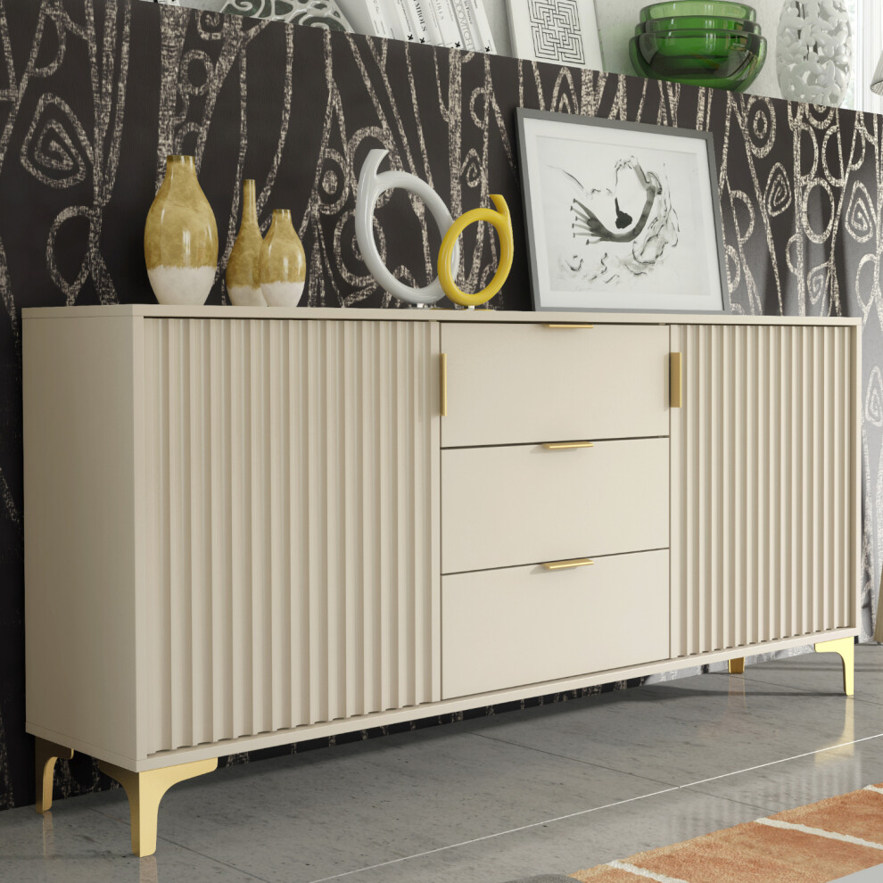 Creative Furniture Tide Crest Sideboard 140Cm - Cashmere Warm Beige Taupe Finish & Gold