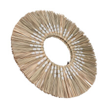 Round Grass Woven Wall Mirror Decor, 15.7in, Yellow & White