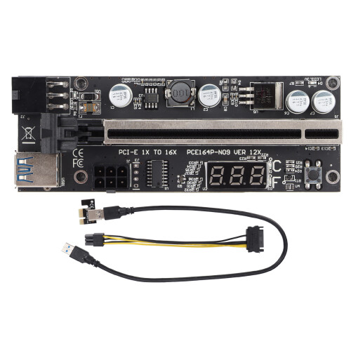 Carte riser PCIe avec affichage de température et câble 1x-16x 1