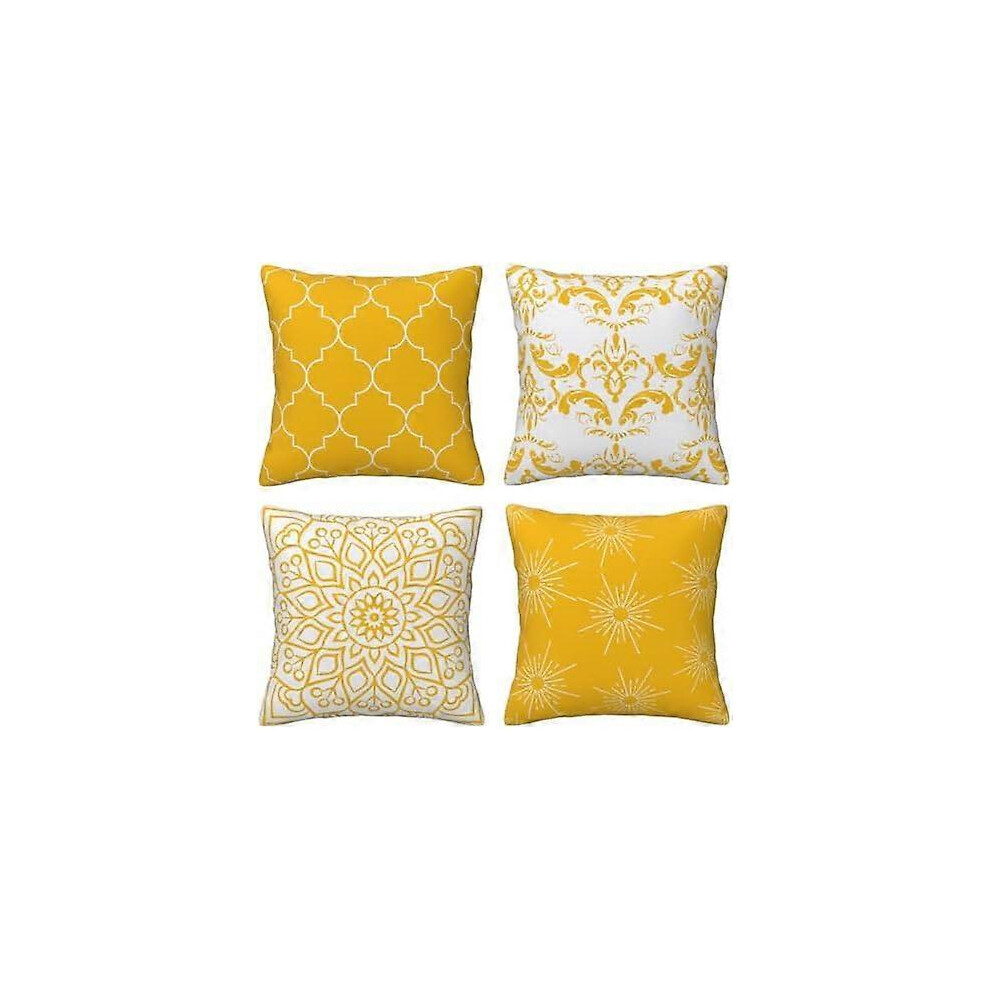 Kikidex (As Show, One Size) Pack Of 4 Cushion Covers Geometric Pattern Decorative Cushion Cover Cotton Linen Pillowcases (45 X 45 Cm, ) Yellow
