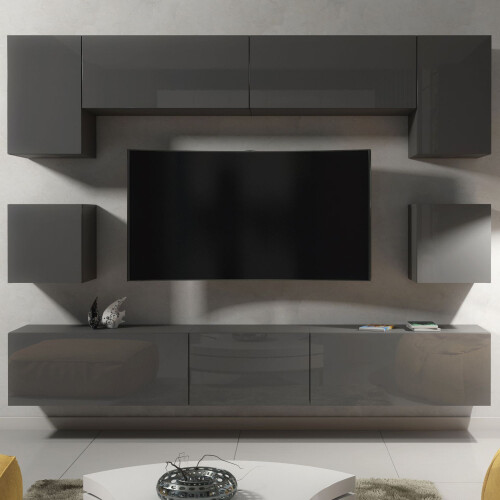 Creative Furniture Panorama Wall TV Unit - Dark Grey with Gloss Doors