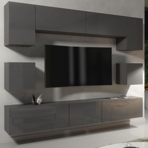 Creative Furniture Panorama Wall TV Unit - Dark Grey with Gloss Doors 2