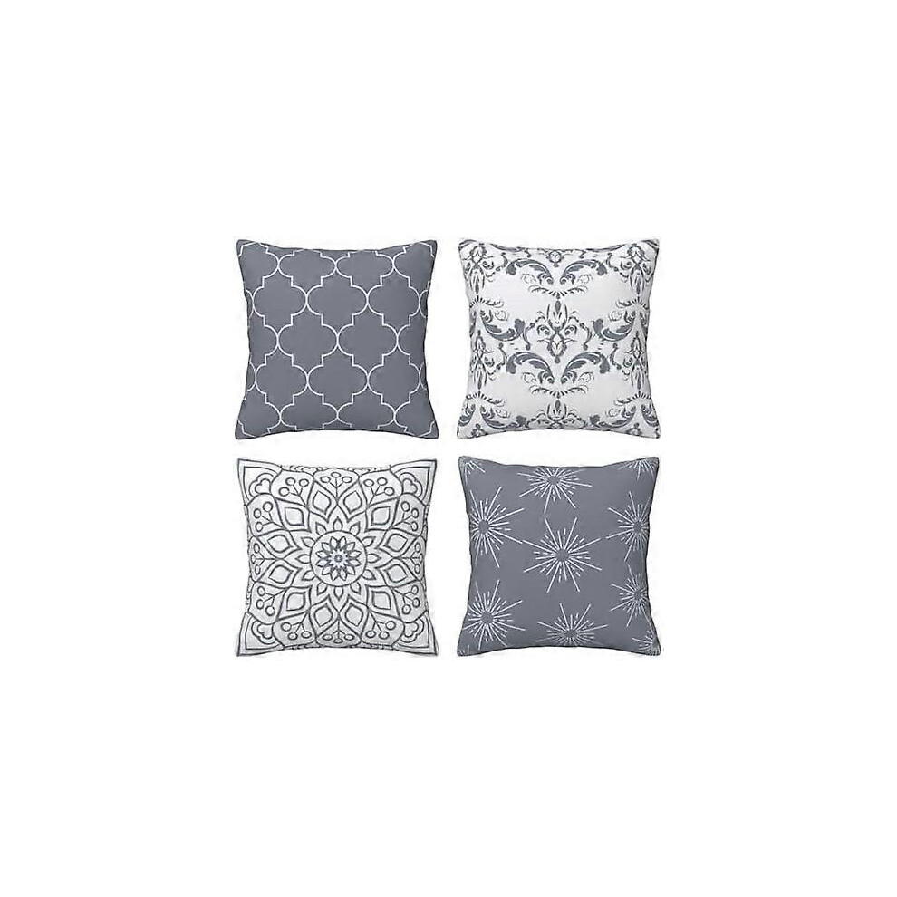Kikidex (As Show, One Size) Pack Of 4 Cushion Covers Geometric Pattern Decorative Cushion Cover Cotton Linen Pillowcases (45 X 45 Cm, ) Grey