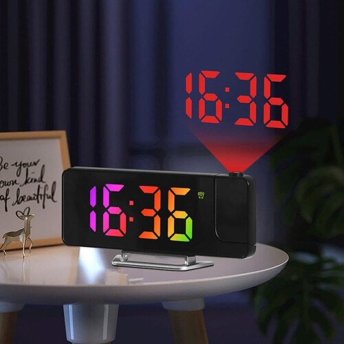 LED Projection Alarm Clock Bedside Digital, 12/24 Hour Auto Dimming, Temperature Display, Electronic Lock, Green Light
