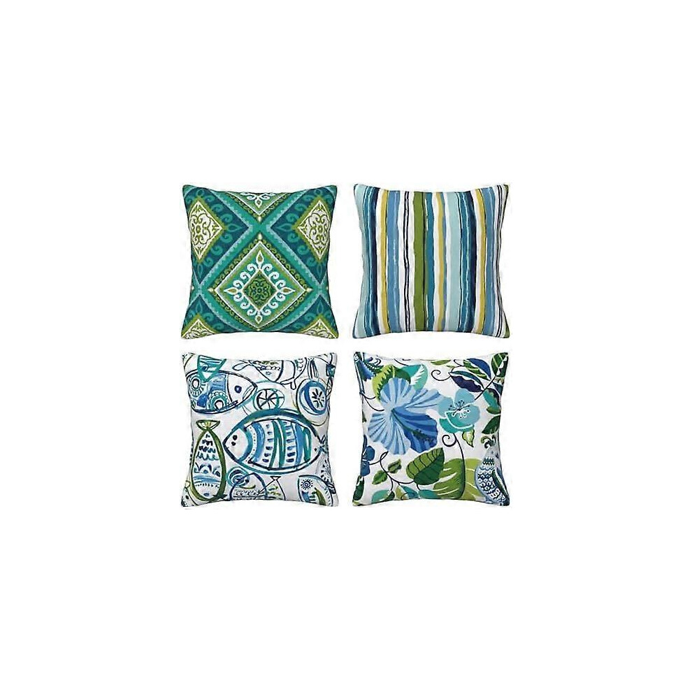 Kikidex (As Show, One Size) Pack Of 4 Cushion Covers Geometric Pattern Decorative Cushion Cover Cotton Linen Pillowcases (40 X 40 Cm, Navy ) Blue