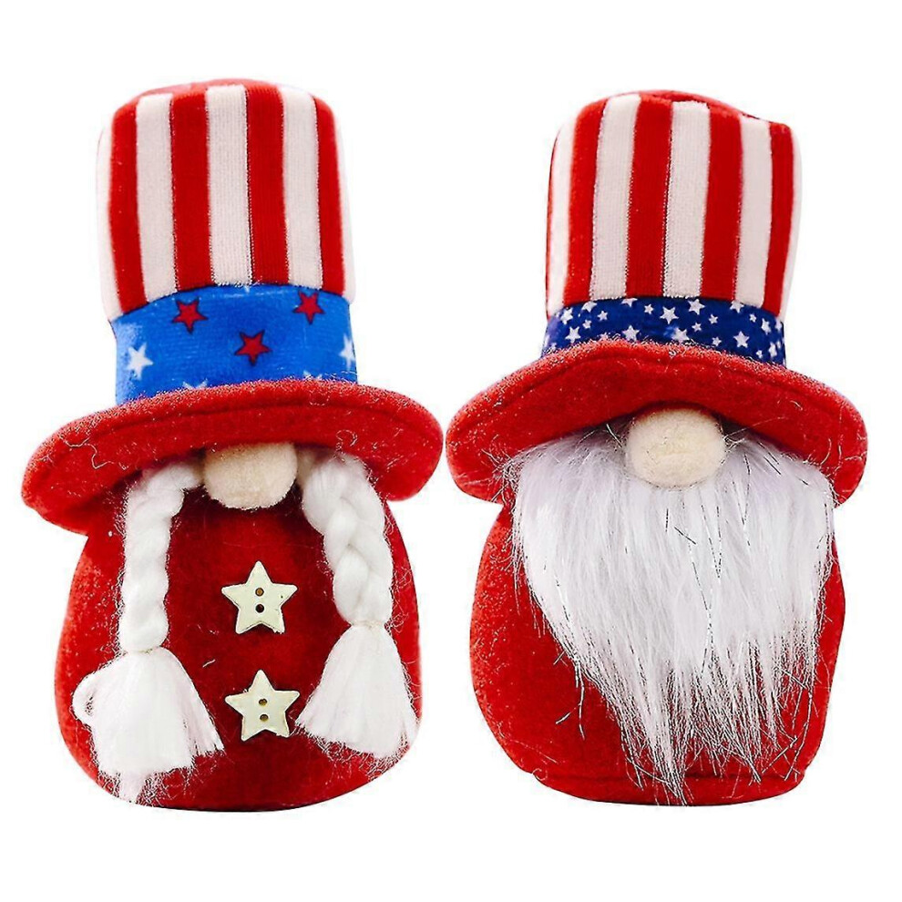 Kikidex (As Show, One Size) 2 Pcs Independence Day Home Decoration Round Hat Stars And Stuffed Faceless Dwarf Dolls Child Toy G