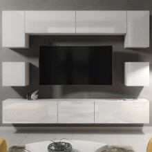 Panorama Wall TV Unit - White with Gloss Doors