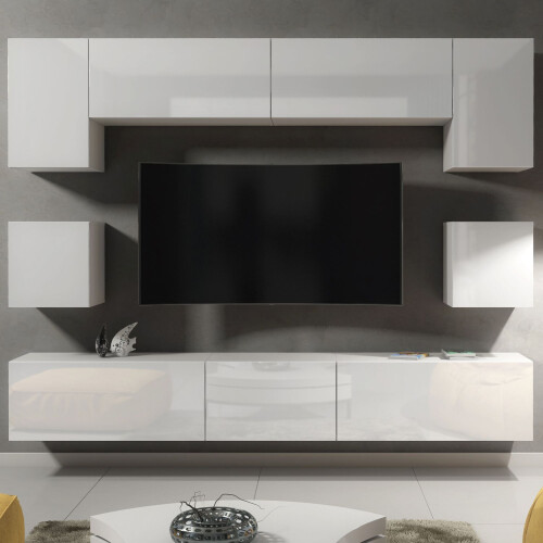 Creative Furniture Panorama Wall TV Unit - White with Gloss Doors