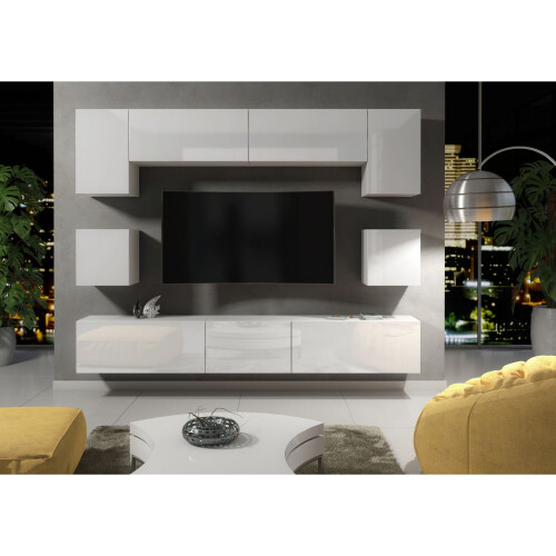 Creative Furniture Panorama Wall TV Unit - White with Gloss Doors 1