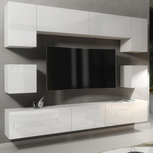 Creative Furniture Panorama Wall TV Unit - White with Gloss Doors 2