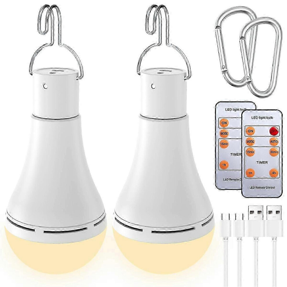 Kikidex (As Show, One Size) Usb Rechargeable Bulb With Remote For Home Power Outage, Hanging Led Bulb With Hook For Outdoor 2 Pack Light
