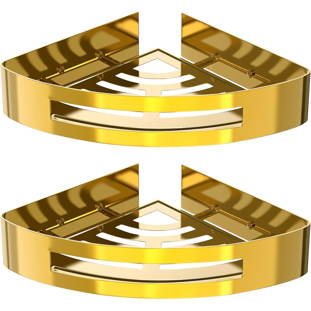 Kikidex (As Show, One Size) Shower Shelf - Drill-Free Stainless Steel Triangle - 23*23Cm, 2Pcs - Gold