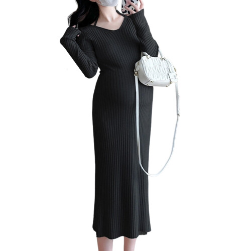Umstandsmode für den Winter, weiches Pulloverkleid,-Schwarz M