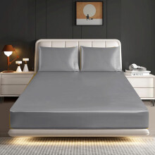 (SILVER, DOUBLE) Satin Fitted Sheet Set with 2 Pillowcases - Ultra-Soft, Deep Pockets, Machine Washable