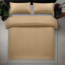 (Brown, King) Classic Satin Stripe Duvet Cover Set with Pillowcase Soft Breathable Flat Weave Double Grey Bedding Sets, Solid Pattern, Hypoallergenic