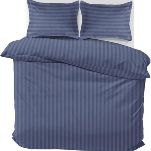 (Blue, Single) Classic Satin Stripe Duvet Cover Set with Pillowcase Soft Breathable Flat Weave Double Grey Bedding Sets, Solid Pattern, Hypoallergenic