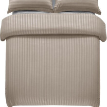 (Beige, King) Classic Satin Stripe Duvet Cover Set with Pillowcase Soft Breathable Flat Weave Double Grey Bedding Sets, Solid Pattern, Hypoallergenic