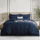 (Navy, Double) Classic Satin Stripe Duvet Cover Set with Pillowcase Soft Breathable Flat Weave Double Grey Bedding Sets, Solid Pattern, Hypoallergenic 1